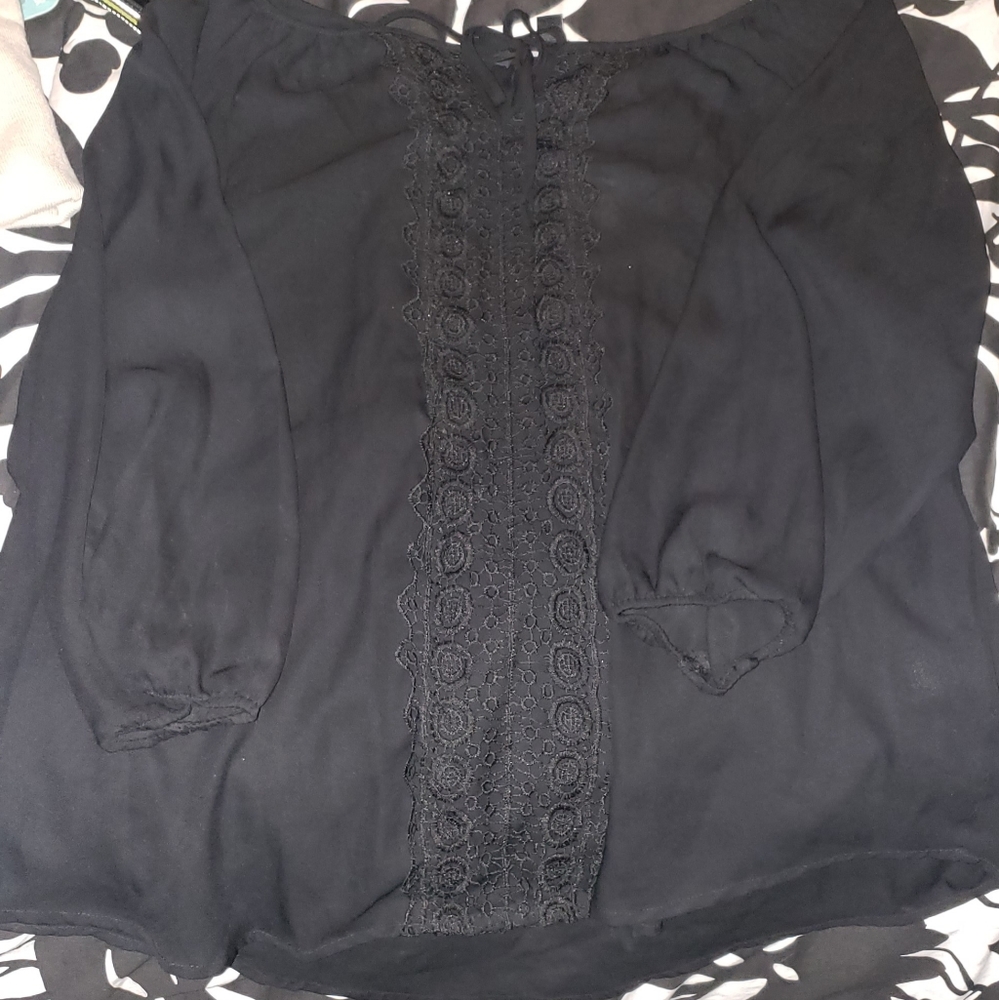 Black blouse with lace accent down the middle
